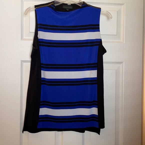 WORTHINGTON BLACK/BLUE/WHITE SLEEVELESS TOP WITH ZIPPER COLLAR ON EACH SIDE! - Picture 1 of 7